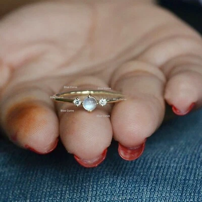 Anillo baguette de piedra lunar natural de 0,55 quilates diamante sólido oro amarillo de 18 k joyería Foto 1 de 2