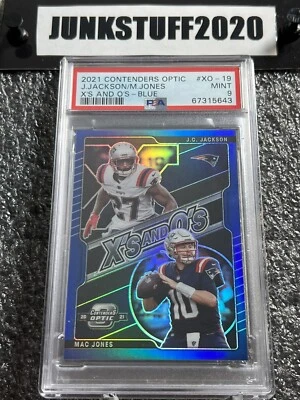 2021 Contenders Optic Mac Jones PSA 9 Blue /99 SP J.C. Jackson Patriots rookie - Image 1 of 4