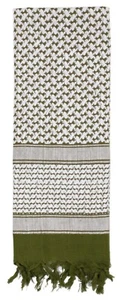 Olive Drab/White Shemagh Heavyweight Tactical Desert Keffiyeh Scarf Cotton 42x42 - Picture 1 of 7