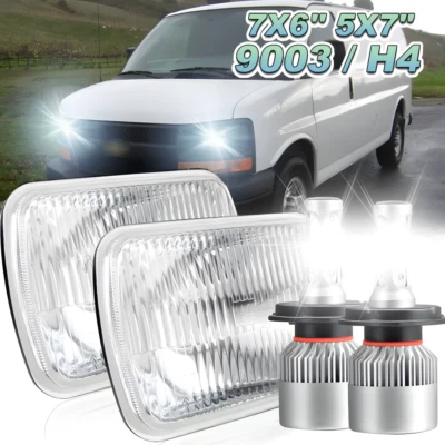Par de faros LED alto/bajo H4 para camioneta de carga Chevy Express 1500 2500 3500 7x6 5x7 Foto 1 de 4