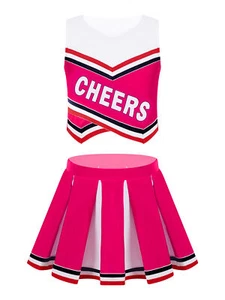 Kids Girls Cheerleading Outfits with Skirt Cheer Uniform Performance Costume - Picture 1 of 50