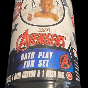 marvel avengers bath play fun set 8 foam pieces, 1 bath crayon 1 mesh bag NIP - Picture 1 of 4