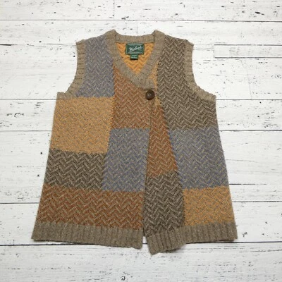 Chaleco Suéter Woolrich Para Mujer S Marrón Mezcla Lana de Cordero Bloque de Color Botón Único Foto 1 de 4