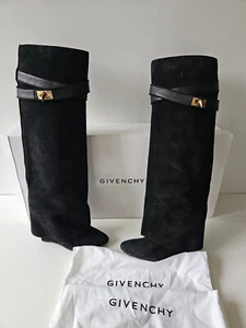 Givenchy Shark Lock Knee High Black Suede Boots 38 - Picture 1 of 15