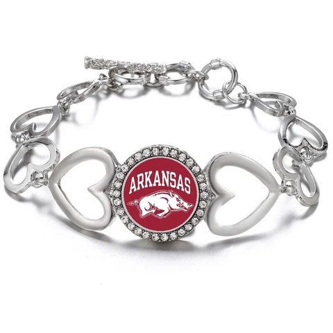 Arkansas Razorbacks Womens Silver Heart Link Bracelet w Gift Pkg D27 Cover