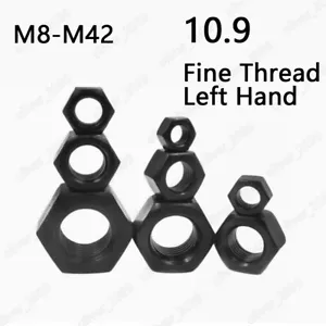 Feingewinde links schwarz 10,9 Stahl Sechskantmuttern M8 M10 M12 M14 M16 M18-M42 - Bild 1 von 5