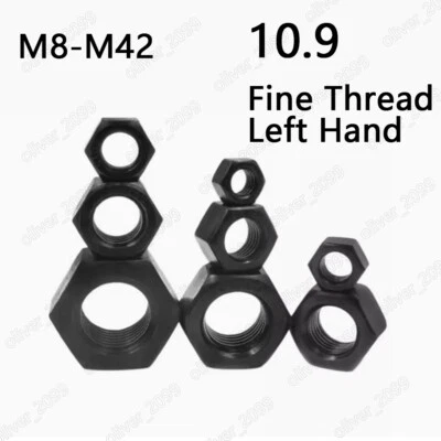 Fine Thread Left Hand Black 10.9 Steel Hexagon Nuts M8 M10 M12 M14 M16 M18-M42 - Image 1 of 4
