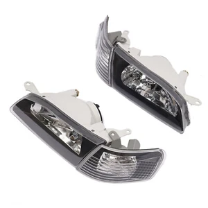 For 1995 1999 Toyota Tercel Headlights Lamps Clear Lens Set Left+Right Black - Picture 1 of 14