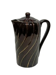 Brown Betty Treacle Chocolate Pot 1970s Fred Roberts San Francisco Gold Swirl - Picture 1 of 8