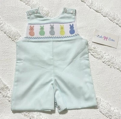NWT Lulu Bebe Smocked Mint Peeps Easter/Spring Jon Jon - Shortalls NB 0mos - Image 1 of 4