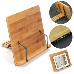Recipe Book Stand Kitchen Wooden Bamboo Tablet Cookbook Holder for Display Rest - Picture 1 of 8