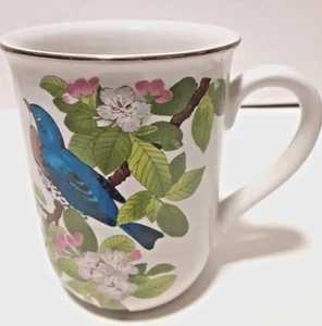 Tazza caffè Otagiri blu scuro uccellino con bacche Gibson biglietti di auguri Giappone vintage - Foto 1 di 11
