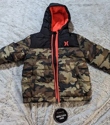 Abrigo Hurley talla 7 resistente al agua forrado polar rosa y camuflaje nuevo con etiquetas Foto 1 de 4