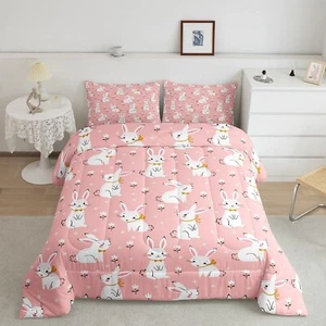Cute Rabbit Bedding Set Cartoon Bunny Pink Decor Comforter Set for Kids Boys ... - Picture 1 of 7
