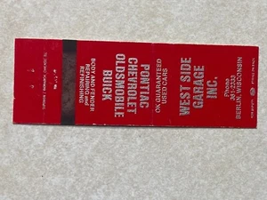 AT357 Vintage Matchbook Cover West Side Garage Inc Berlin Wisconsin WI - Picture 1 of 2
