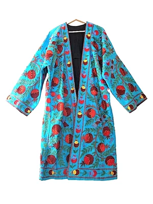 MAGNÍFICA BATA CHAPPAN BORDADA SEDA SUZANI HECHA A MANO ASIÁTICA CENTRAL Foto 1 de 4