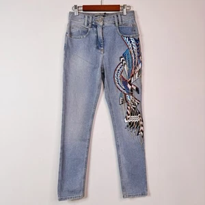 Neu mit Etikett Balmain verzierte Jeans Perlen Skinny hoher Bund Größe 2 $ 2295 Boho Glamour - Bild 1 von 11