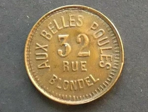 w301. France, brothel token, early 20th century, Aux Belles Poules. - Picture 1 of 2