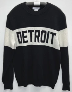 Valiant Men's Medium 100% Cashmere Pullover Sweater Black White Detroit Spellout - Picture 1 of 21