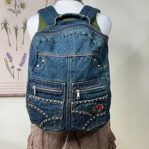 Nieten Blumen bestickt Denim Jeans Rucksack Fee Grunge Vintage 90er Y2k - Bild 1 von 7