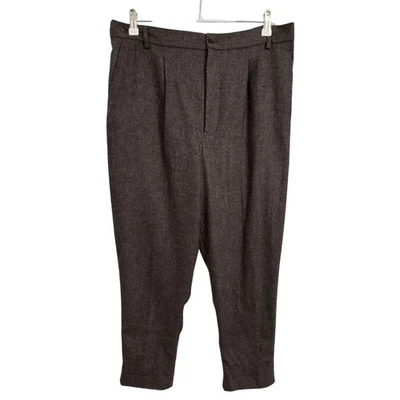 Zara Woman XL Brown Wool Blend Cropped Business Casual Herringbone Pants - Image 1 of 4