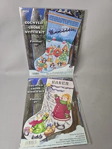 #5972, 5966 Design Works Penguin Party Snowman Counted Cross Stitch Stocking Kit - Picture 1 of 8