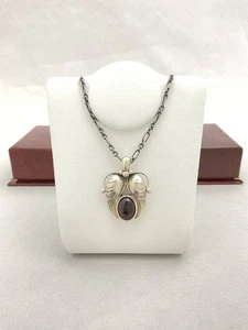 GEORG JENSEN 1994 Garnet Necklace Pendant Charm Sterling Silver 925 w/Box #585 - Picture 1 of 6