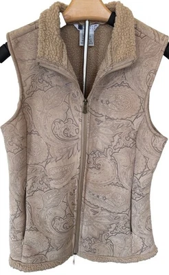 Carole Little Boho/Retro  Sherpa Vest Tan Paisley Burnout Size Medium - Image 1 of 4