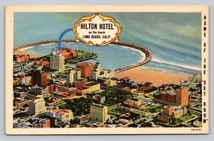Postcard Hilton Hotel Long Beach Southern California Aerial View Vintage Unused - Bild 1 von 3