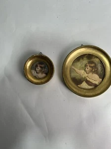 Antique Round Photo Frames Gold and Wood Photo Of A Girl 9x9 14x14 - Picture 1 of 10