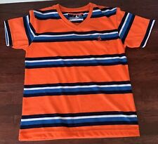 PACIFIC FLYER orange striped V-neck short Sleeve T-shirt, size M 10/12