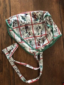Vintage Hand Made Holiday Sleeping Bonnet Cap Hat Christmas Print Fabric WOW! - Picture 1 of 3