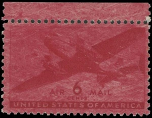 1941, USA AIR POST, TRANSPORT PLANE, 6C CARMINE, STRONGLY OVERINKED NH, SC. #C25 - Picture 1 of 2