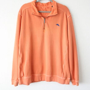 Tommy Bahama Orange Ribbed 1/4 Zip Pullover Long Sleeve Shirt - Men's Size XL - Picture 1 of 7