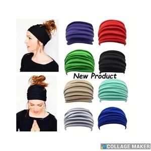 Elastic Wide Sports Headband Turban Outdoor Running Headwrap Fold Yoga Hairband - Picture 1 of 4