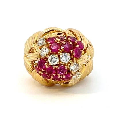 Anillo Rubí Diamante Oro Amarillo 18K Vintage Talla 6.5 - J196 Foto 1 de 4