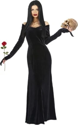 Vestido largo negro adulto para disfraz de Halloween mujer terciopelo elástico gótico 2XL Foto 1 de 4