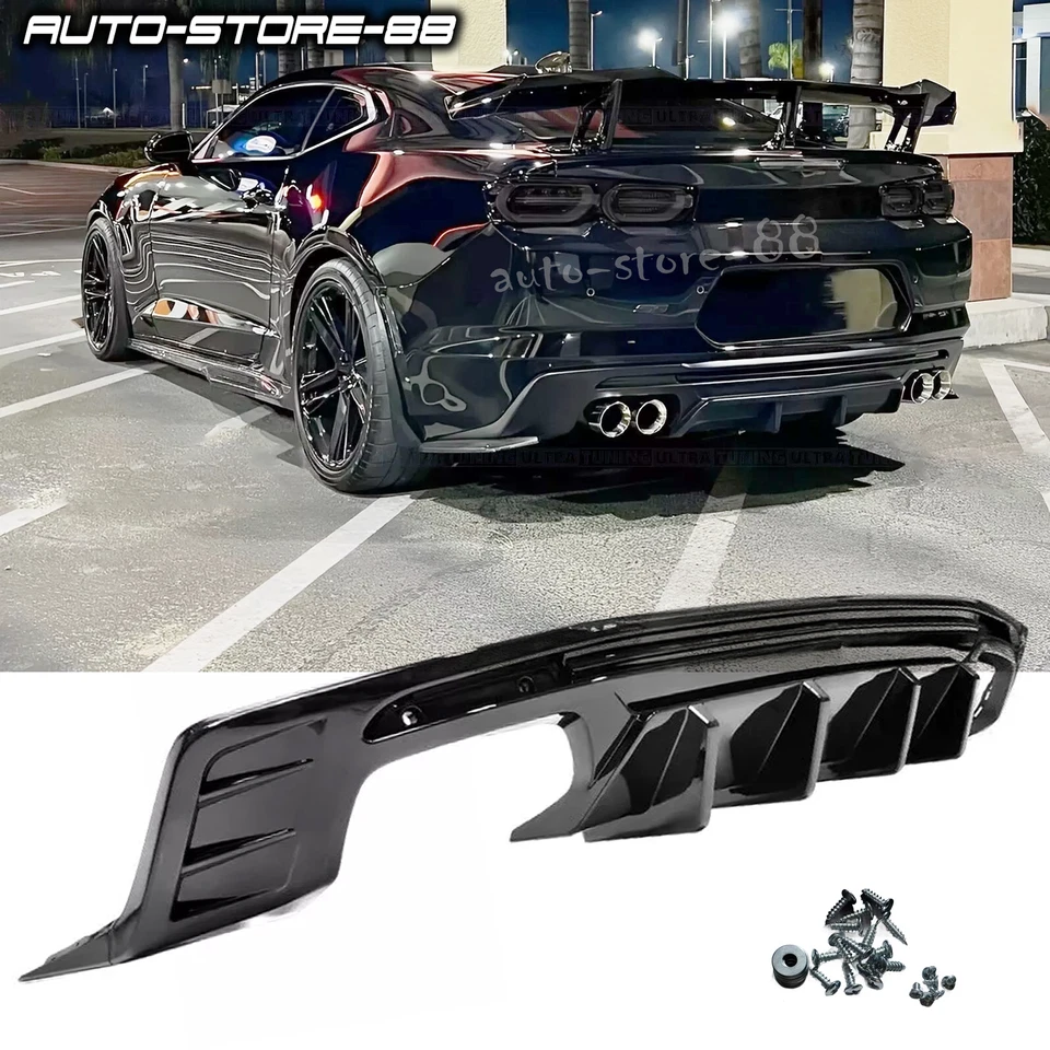 Se adapta a parachoques trasero Chevy Camaro 16-24 difusor labio escape doble/cuádruple negro brillante Foto 1 de 4