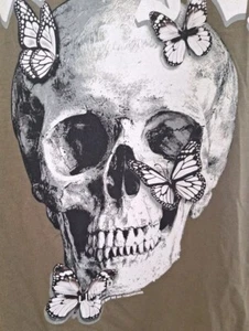 Inspired Culture Herren M Totenkopf und Schmetterlinge Grafik T-Shirt Grunge Rock Punk - Bild 1 von 4