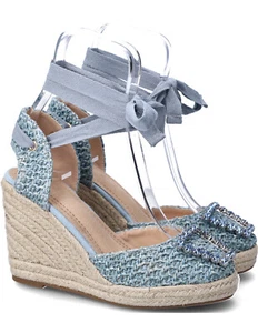 EXE OM627 - L6CH ESPADRILLAS SCARPE DONNA ALLA SCHIAVA RAFIA TESSUTO LIGHT BLUE - Imagen 1 de 2