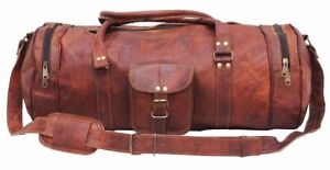 22" Men's Brown Vintage Genuine Leather large Travel Luggage Duffle Gym Bags
