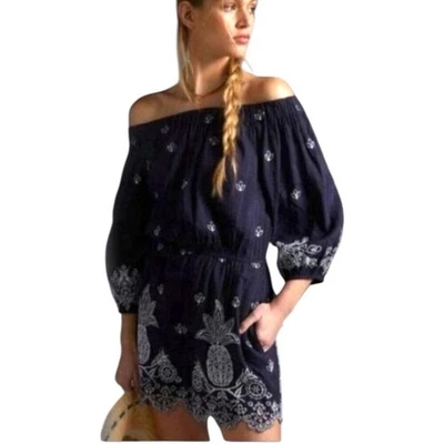 Mameluco Farm Rio for Anthropologie Jackie lino piña azul marino bordado talla S Foto 1 de 4