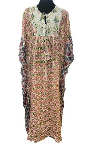 Siya Kaftan Dress Womens One Size Multicolor Metallic Boho Tunic Maxi India - Picture 1 of 7