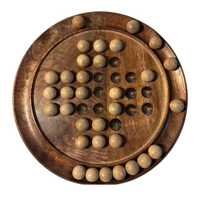 Handcrafted 𝗪𝗢𝗢𝗗𝗘𝗡 𝗦𝗢𝗟𝗜𝗧𝗔𝗜𝗥𝗘 𝗚𝗔𝗠𝗘 board with wooden marbles - Image 1 of 4