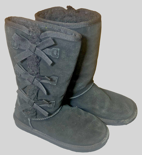 Stivali alti Koolaburra By UGG Victoria bambina taglia 3 neri fiocchi shearling distress