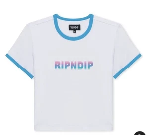 DIGITAL DREAM CROPPED RINGER TEE (WHITE/BLUE) MEDIUM - Picture 1 of 6