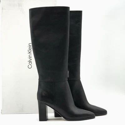 Botas altas hasta la rodilla de cuero Dawna negras Calvin Klein para mujer talla 7 M NUEVAS Foto 1 de 4
