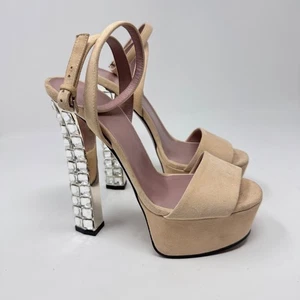 Gucci Plateau Heels Swarovski Kristall Blockabsatz Sandalen Beige Gr. 35,5 - Bild 1 von 14