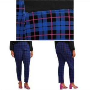 NEW Terra & Sky Royal Blue Combo Plaid Plus Size 4X Stretch Ponte Pants Elastic - Picture 1 of 5