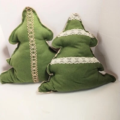 Almohada de árbol 2 árboles de Navidad rústicos hechos a mano del campo 16x16 de colección con cordones  Foto 1 de 4